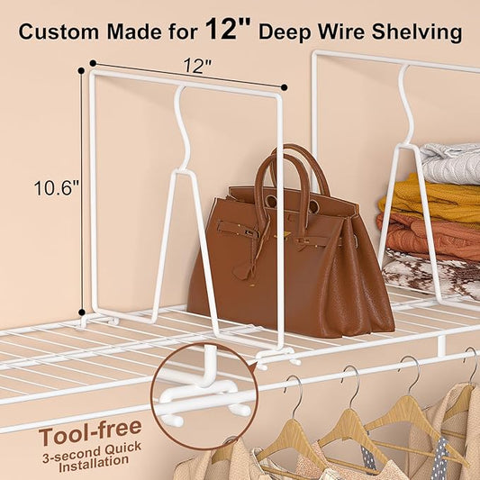 Wire Shelf Dividers for Closet: Tall 8 Pack 12-Inch Deep Adjustable Organizer for Shelves,Metal Rack Separator for Clothes, Purses & Bags,No Tool