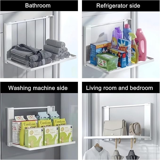 Magnetic Appliance Shelf, Metal Side Storage Organizer for Refrigerator, Washing Machine & Bathroom, Space Saving Utility Rack for Laundry Detergent, Towels, Kitchen Supplies (White)