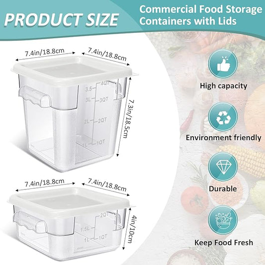 Yungyan 16 Pcs Restaurant Food Storage Containers with Lids Set 2Qt and 4Qt Commercial Restaurant Square Storage Containers Clear Food Cereal Container for Kitchen Freezer (White Lids)