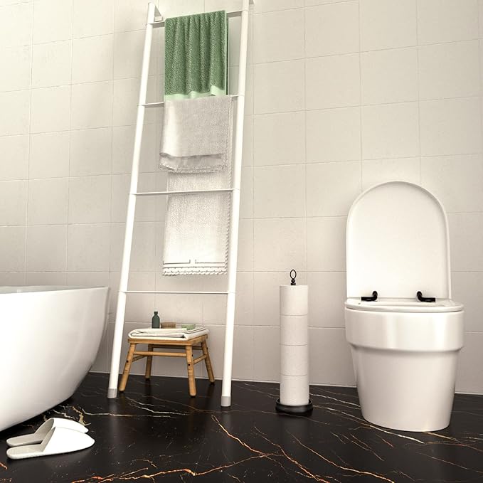 Heavy Weighted Toilet Paper Holder (with Reserve Function) Free Standing, Spare Toilet Paper Roll Storage Stand for Bathroom Total Height 22.5" ,Matte Black