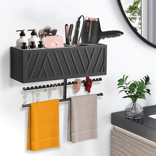 Ronjnndc Rustic Hair Dryer Holder Wall Mounted,Hair Styling Tools & Accessories Organizer,Bathroom Supplies & hot Tools vanities Organizer Caddy,for Storage Flat Iron,Blow Dryer,Curling Iron,Towel