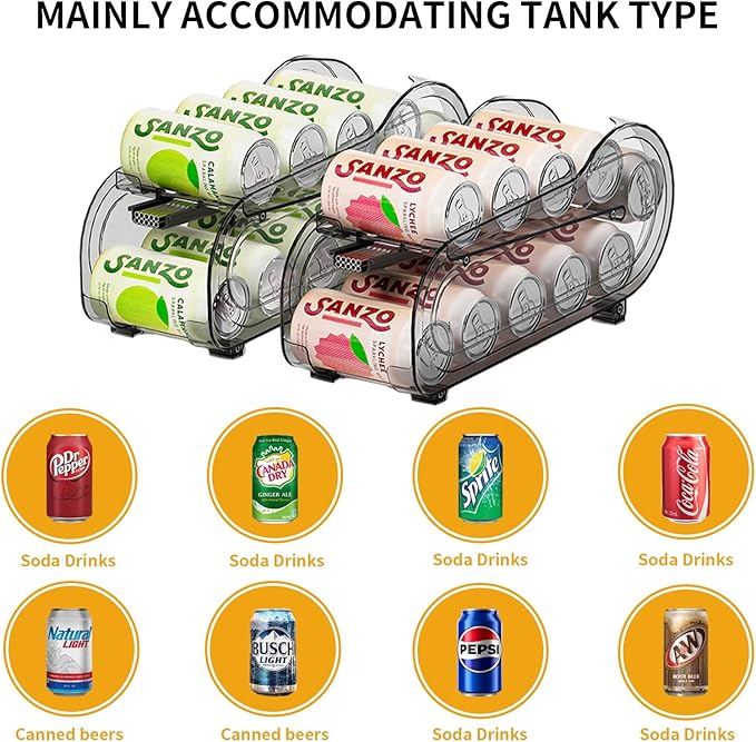 GoldOath Drink Organizer for Fridge, Soda Can Organizer Dispenser for Refrigerator with Automatic Rolling,Organize Standard Size 11.15oz or 12oz Cans Drink,Save Space for Fridge、Kitchen、countertop