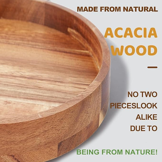 10 Inch Acacia Wood Lazy Susan Organizer for Cabinet, Lazy Susan Turntable for Countertop Table Pantry, Kitchen Turntable Storege