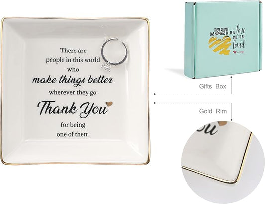 HOME SMILE Christmas Thank You Gifts for Women Mom-Ceramic Ring Jewelry Dish Tray Plate-Birthday Appreciation Inspirational Holiday Gifts for Teachers Friends,Stocking suffers for Christmas Women