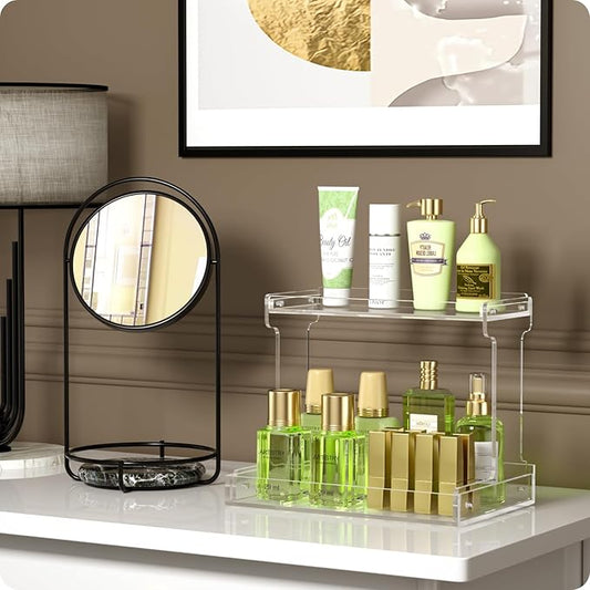 NPPLUS Bathroom Countertop Organizer, 2-Tier Clear Acrylic Counter Storage Shelf for Bathroom Counter Organizer, Clear Makeup Storage Vanity Trays for Cabinet, Kitchen Spice Rack