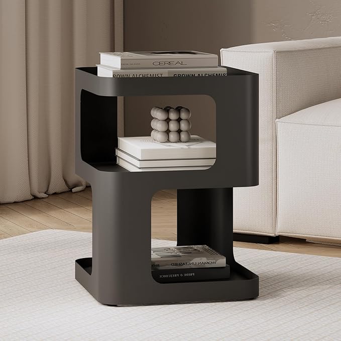 ZEYEXE Modern Side Table, Metal Bedside Table Living Room, 3 Tier end Tables with Storage,Nightstand for Small Spaces, Living Room, Bedroom, Sturdy, No Assembly Required