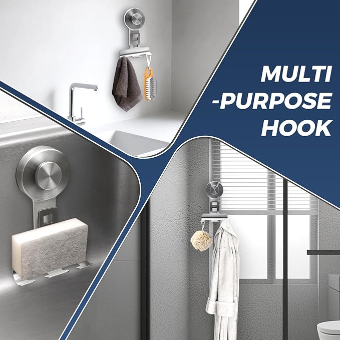 WingWider Suction Cup Razor Holder for Shower Wall 2 Pack,Heavy-Duty 15lbs Suction Hooks for Razor,Towel,Phone,Loofah, Removable Damage-Free Metal Shower Hook,Shaver Holder(Silver)
