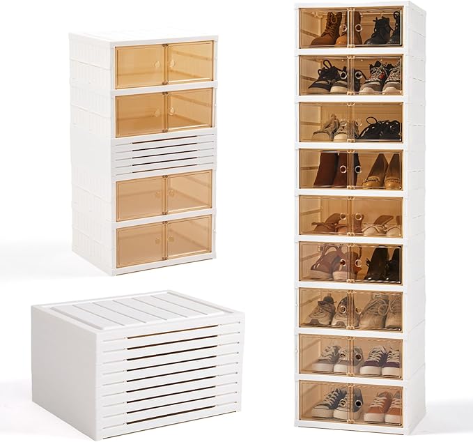 LAFORMO Collapsible Shoe Rack Organizer Foldable Shoe Cabinet with Doors, Large Plastic Folding Shoe Cabinet, Easy Assembly Shoe Shelves Organizer for Entryway (9Tiers,18Pairs)
