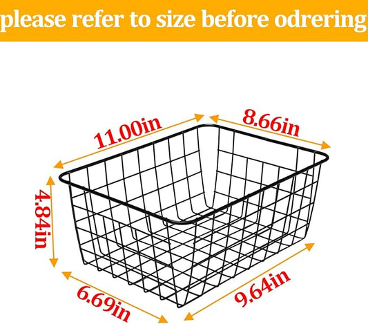 LeleCAT Wire Baskets with Handles Wire Storage Organizer Bin Baskets, Pantry, Closets, Bedrooms - Set of 2(Black)
