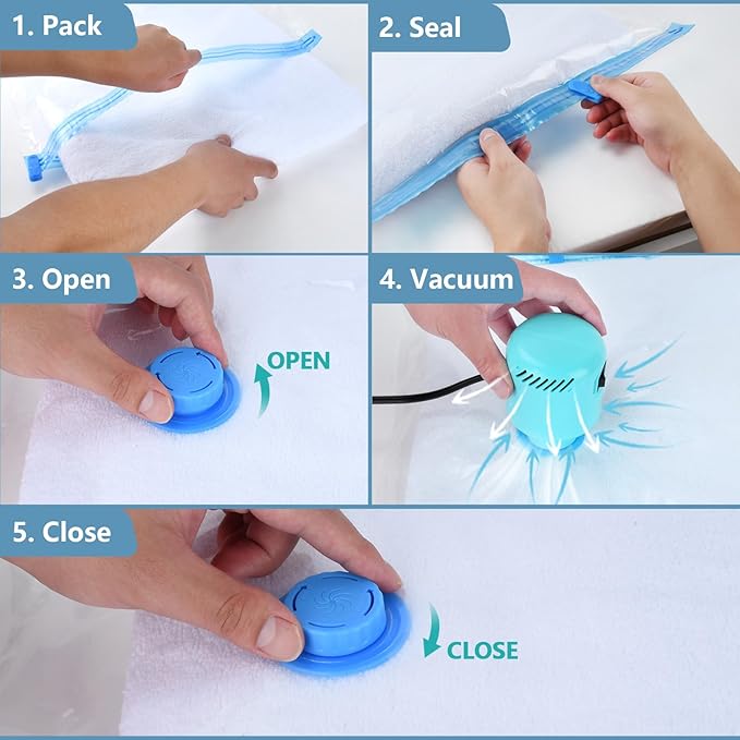 Vacuum Storage Bags with Electric Pump, Travel Vacuum Bags,Space Saver Vacuum Storage Bags,Vacuum Seal Bags for Clothes, Bedding,Blankets,Duvets, Pillows (6 Pack)