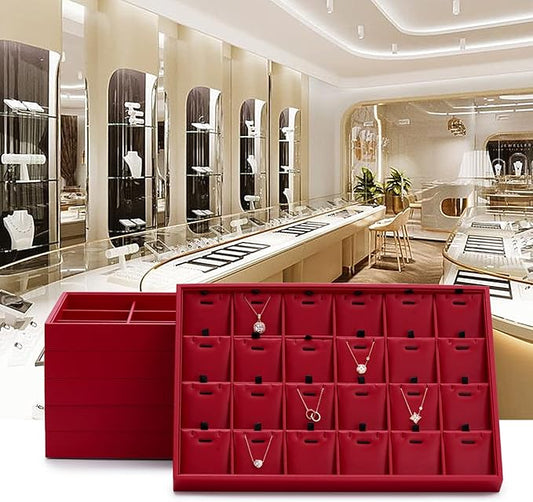 Oirlv Gorgeous Red Leather Jewelry Tray 12 Grid Jewelry Drawer Organizer Bracelet Earrings Watches Storage