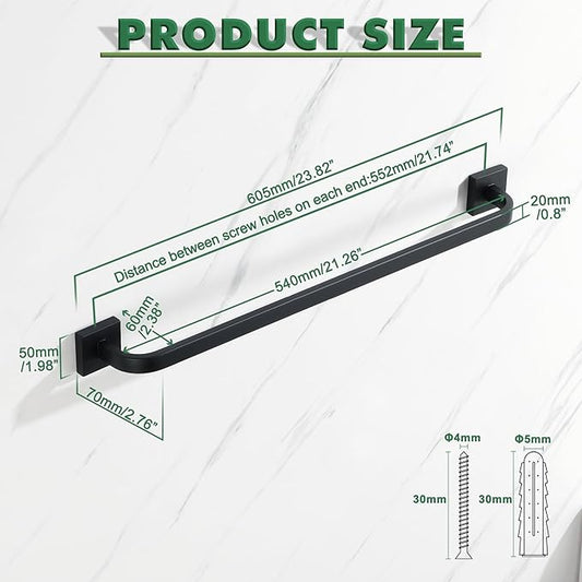 Alise Towel Bar for Bathroom,24'' Towel Holder Black Towel Racks for Bathroom Wall Mount,SUS304 Stainless Steel Towel Rail Towel Hanger for Wall,Matte Black