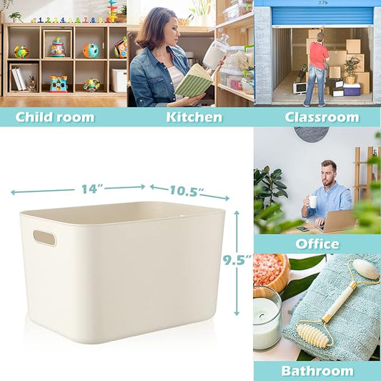 Zopeal Plastic Storage Bins 10 Pcs White Pantry Organizer Bins Small Baskets Storage Containers for Home Kitchen (14 x 10.5 x 9.5 Inch)
