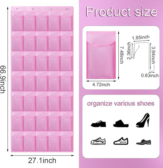35Large Pockets Over The Door Shoe Organizer, Mesh Pockets Shoe Holder Rack, Capacity hanging shoe organizer,door shoe rack With 4 Metal Hook.
