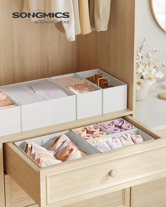 SONGMICS Drawer Organizer,Dresser Drawer Organizers, Set of 12, Foldable Fabric Storage Bins for Socks, Underwear, Bras, Ties, Scarves, Cloud White URDZ006W02