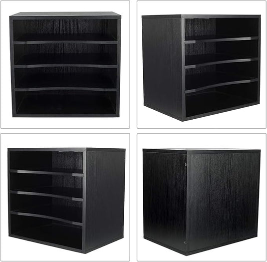PAG Mail Sorter Organizer, Wood Countertop Literature Organizer, Office Supplies Desktop File Bill Paper Organizer for Office Home School, 4 Compartments, Black
