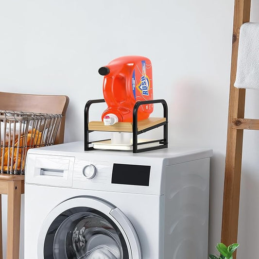 Laundry Detergent Holder Liquid Laundry Detergent Riser, Laundry Detergent Stand, Liquid Detergent Holder with Drip Tray for Laundry Room Organization (Tilted-Black)