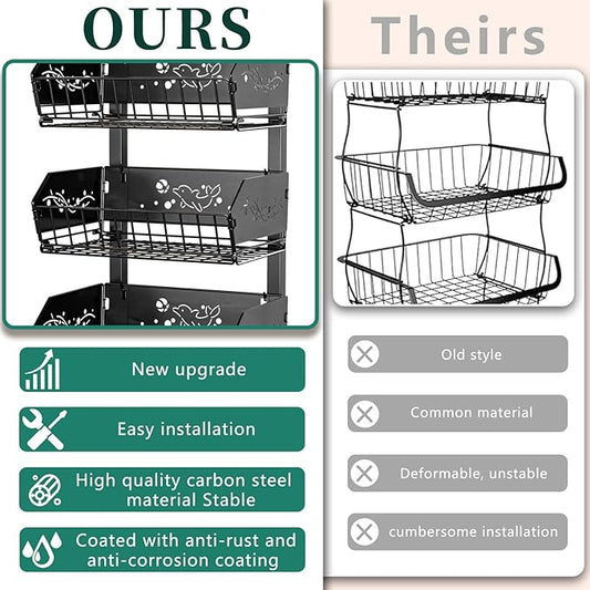 Heavy 4-Tier Snack Cart with Wheels ,Removable Rolling Pantry Floor Organizers ,Upgraded Wider and Thicker, Kitchen Fruit Basket Stand and Storage Rack for Fruit Snack Onion Potato
