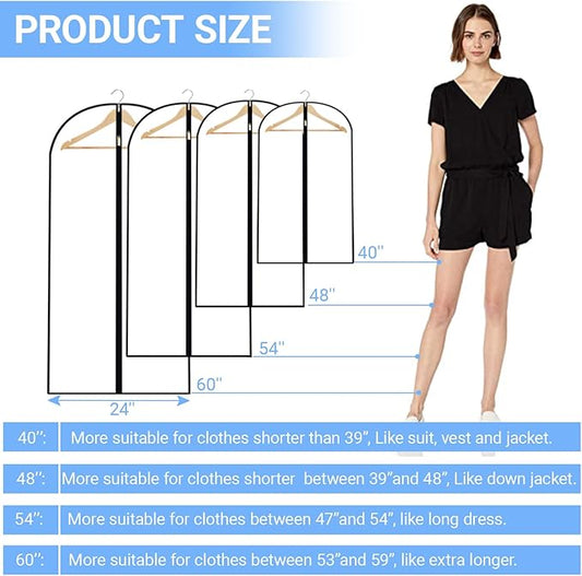 Garment Bags for Hanging Clothes 24'' x 40'' (Set of 12) Coat Covers for Closet Foldable Washable Dress Bags for Hanging Clothes for Long Dress Dance Costumes Suits Gowns Coats