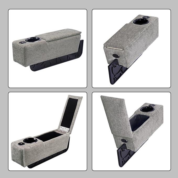 Multifunctional Sofa Armrest, Couch Armrest with Cup Holder, Removable Sofa Caddy with Storage,Equipped with LED Reading Light&Wireless Charge Stand, Grey