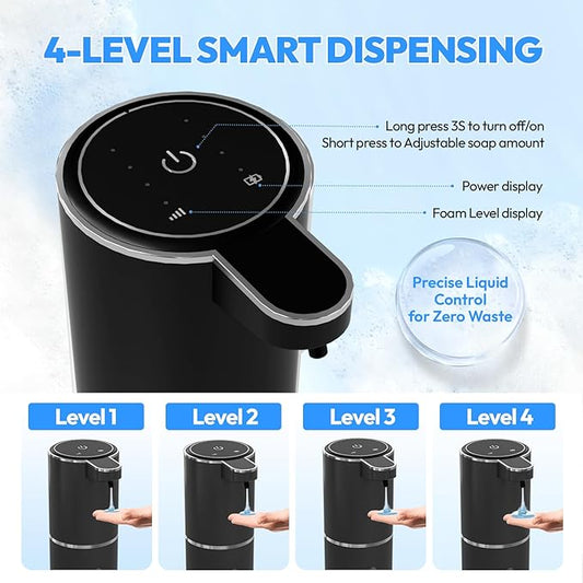MTYGK Automatic Soap Dispenser Touchless,Liquid Hand Soap Dispenser 12.8oz USB 4levels Adjustable Dispenser Electric Wall Mounted Smart for Bathroom and Kitchen Dish Soap,Easy for Toddlers(Black)