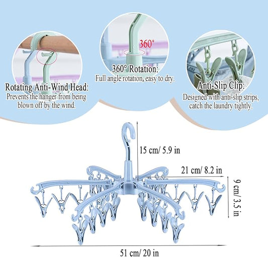 Foldable Drying Rack with 24 Clips for Drying Socks Lingerie Baby Clothes Drying Towels Rotatable Sock Drying Rack