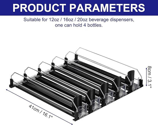 uxcell 5pcs Drink Organizer for Refrigerator, Self-Pushing Soda Can Organizer Width Adjustable Drink Dispenser Beverage Pusher for Fridge Pantry Vending Machine, Black