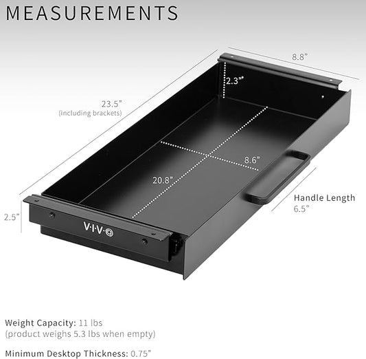 VIVO 22 inch Under Desk Slide Out Storage Organizer, Pull Handle Drawer, Black, DESK-DR22H-B