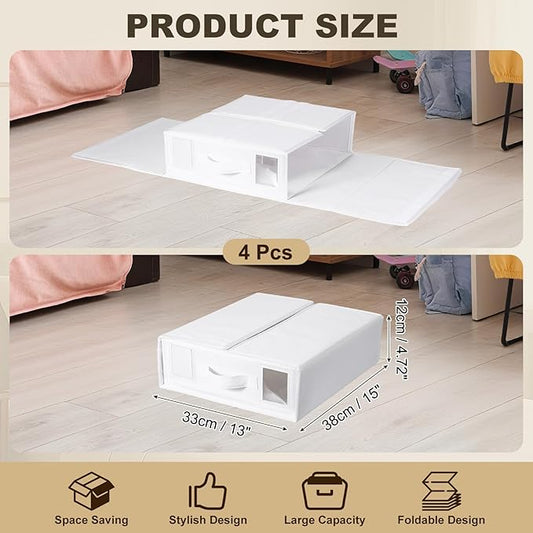 uxcell 4 Pack Bed Sheet Organizers and Storage with Handle, Foldable Bedding Duvet Cover Set Organizer Storage Closet and Under Bed Storage Containers, White