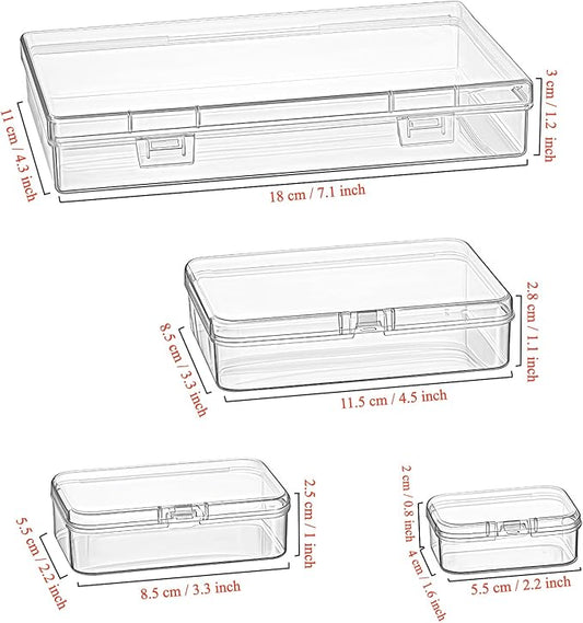 Goodma 24 Pieces Mixed Sizes Rectangular Empty Mini Clear Plastic Organizer Storage Box Containers with Hinged Lids for Small Items and Other Craft Projects