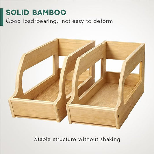 Bamboo Can Organizers and Storage for Pantry, Soda Can Organizer Beverage Drink Holders, Stackable Canned Goods Organizer Can Dispenser for Pantry, Kitchen, Cabinet (2 Pack)