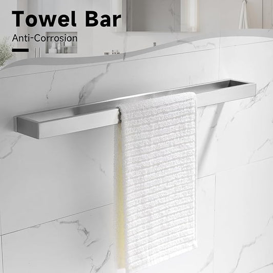 TNOMS Brushed Nickel Towel Bar Set,5-Pieces Bathroom Hardware Accessories Set,Towel Racks Set for Bathroom 23.6 Inch Towel Bar Stainless Steel Wall-Mounted