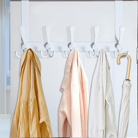 WEBI Over The Door Hooks Door Hanger Hook Rack with 5 Tri Hooks for Hanging,Over The Door Towel Rack Towel Hanger Door Coat Hanger Over Door Coat Rack Behind Back of Bathroom,White