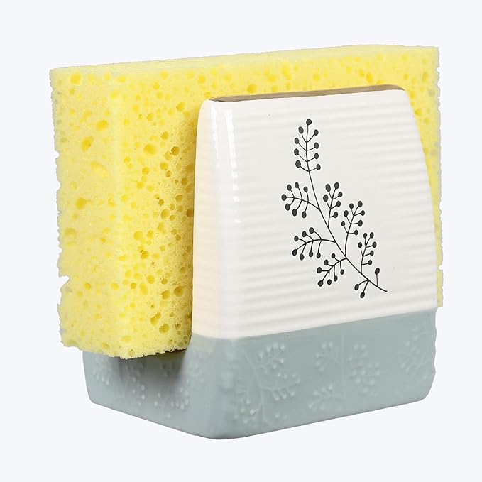 Young's Inc Ceramic White Winter Sponge Holder w/Sponge