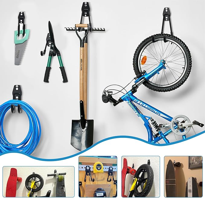 2 Pack Garage Storage Utility Hooks,Garage Garden Tool Organizer,Steel Wall Mount Hooks, Garden Small U Hooks (Black)