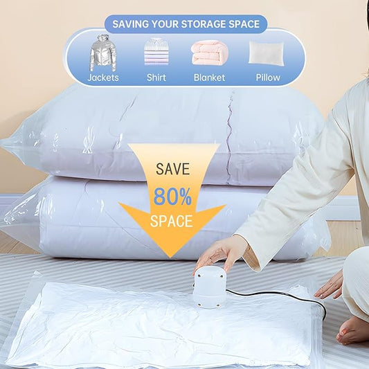 10 Large Vacuum Storage Bags, Vacuum Seal Bags for Clothing, Pillows, Comforters, Blankets, Space Saver Bags with Electric Pump