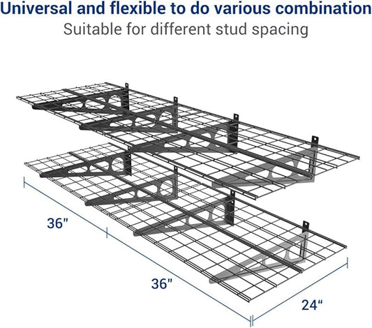 FLEXIMOUNTS WR26B-SBA 2' x 6' Wall Shelf Garage Storage Rack (2 Pack), Black, 24" x 72"