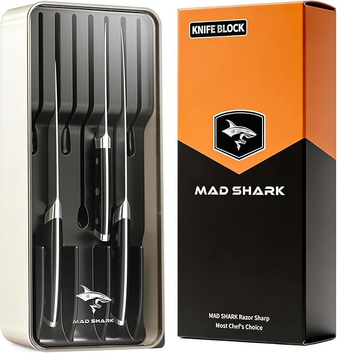 MAD SHARK 2-in-1 Detachable Knife Block & Silverware Organizer, Drawer Knife Holder for 7 Knives, BPA-Free, Blade-Safe Slots, Save Counter Space, Kitchen Drawer or Counter Storage, No Knives
