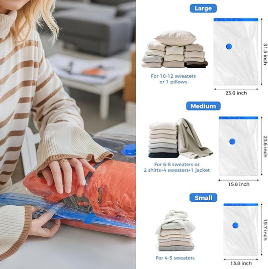 Eunhdet 10 Pack Travel Vacuum Storage Bags with USB Electric Pump, Combo Space Saver Vacuum Seal Bags for Clothing Travel Vaccine Sealed Storage Bag for Blankets Clothes Comforters Luggage, Clear