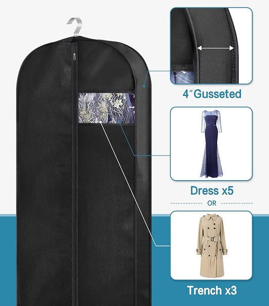 KIMBORA 60" Dress Garment Bags for Hanging Clothes Travel, Gusseted Garment Bags for Closet Storage with Handles for Long Gowns, Coats(3 Packs)