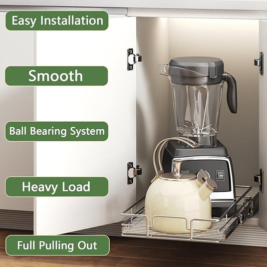 Pull Out Cabinet Organizer 14½" W x 21½" D, Heavy Duty Cabinet Pull Out Shelves, Slide Out Drawers Organization for Kitchen Cabinets Bathroom