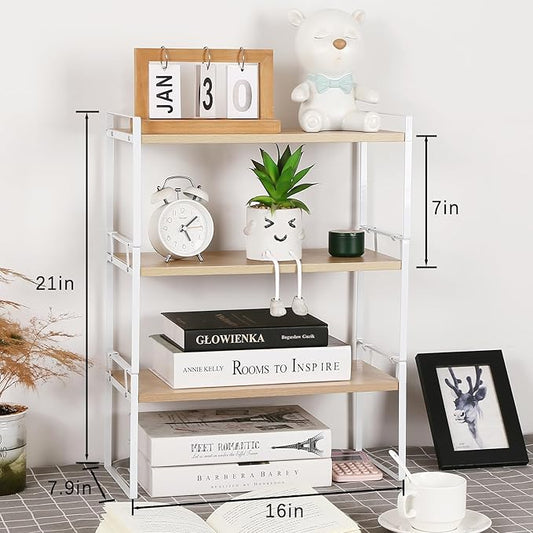 YGYQZ Wood Office Desk Shelf Organizer - Desktop Supplies Cute Dresser Top Organization Storage Rack and Cubicle Decor Aesthetic Bookshelf for Women Man and Kids