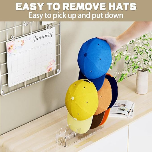 2024 New Hat Stand for Baseball Caps Display and Organizer , No Install Acrylic Hat Holder for 14 Baseball Caps for Bedroom, Closet, Dresser (2PCS)