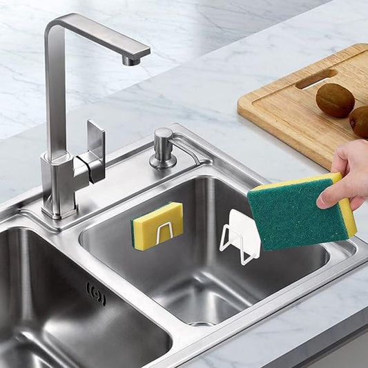 Eksinzenith Sponge Holder for Kitchen Sink Caddy, Strong Adhesive Sponge Holder for Sink Counter, Dish Sponge and Brush Holder, Premium SUS304 Stainless Steel Rust Proof Waterproof-White(2 Pack)