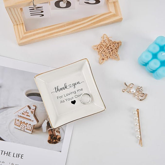 COZITED Bonus Mom Gifts for Step Mom Ring Dish Jewelry Tray for Mother in Law Birthday Mothers Day Valentine's Christmas Stepmom Gift, Thank You for Loving Me As Your Own Mother in Law Wedding Gifts