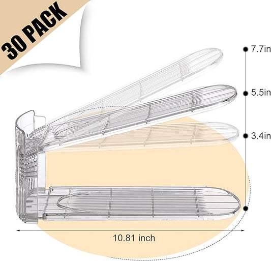 Clear Shoe Slots Organizer with Adjustable Height, Acrylic Closet Stacker Display, Storage Shoe Rack Organizer, Double Layer Holders for Shelf Wardrobe Space Saving(Clear,30 Pack)