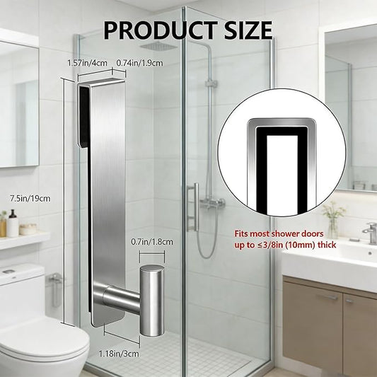 HUFEEOH Shower Towel Hooks, 7.5-Inch Extended Over Glass Shower Door Hanger for Towels & Robes, Rustproof Bathroom Towel Rack, 2-Pack (Silver, T Shape)