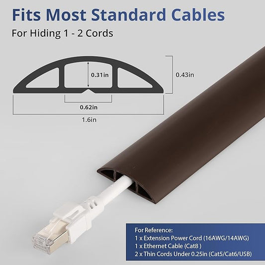 ZhiYo 10ft Cord Covers for Wires on Floor, Cord Hider Floor Hide Extension Cords, Soft PVC Cable Cover Cable Protector, Wire Cavity W0.62in H0.31in, Vintage Coffee