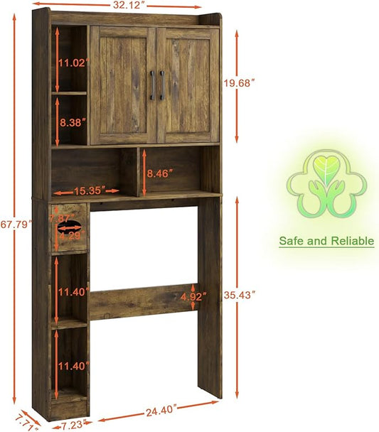 Vabches Over The Toilet Storage Cabinet, Farmhouse Storage Cabinet Over Toilet with Barn Door,Home Space-Saving Toilet Rack for Bathroom, Restroom and Laundry