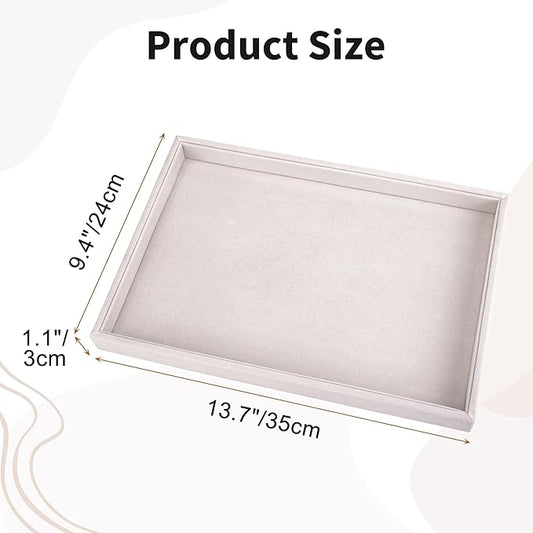 Mornajina 2 Pcs 13.8" x 9.5" Velvet Jewelry Tray Jewelry Display Tray Flat Tray, Stackable Empty Plate Trays for Earrings Necklaces Bracelet Rings Display Showcase - Beige
